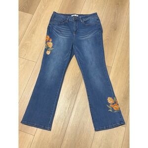 Royalty for Me Slim Bootcut Jeans Floral Embroidered Medium Wash Blue Size 12
